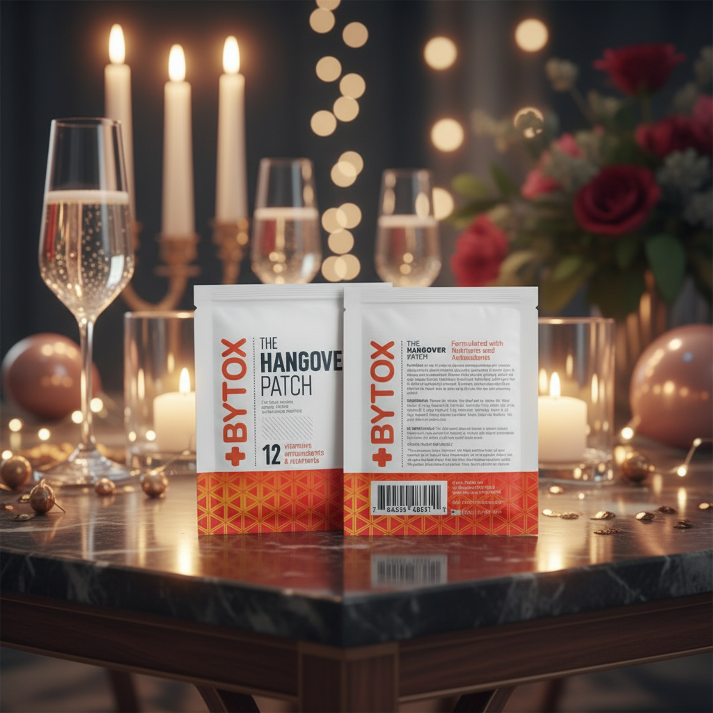 Two BYTOX hangover patches on a white background