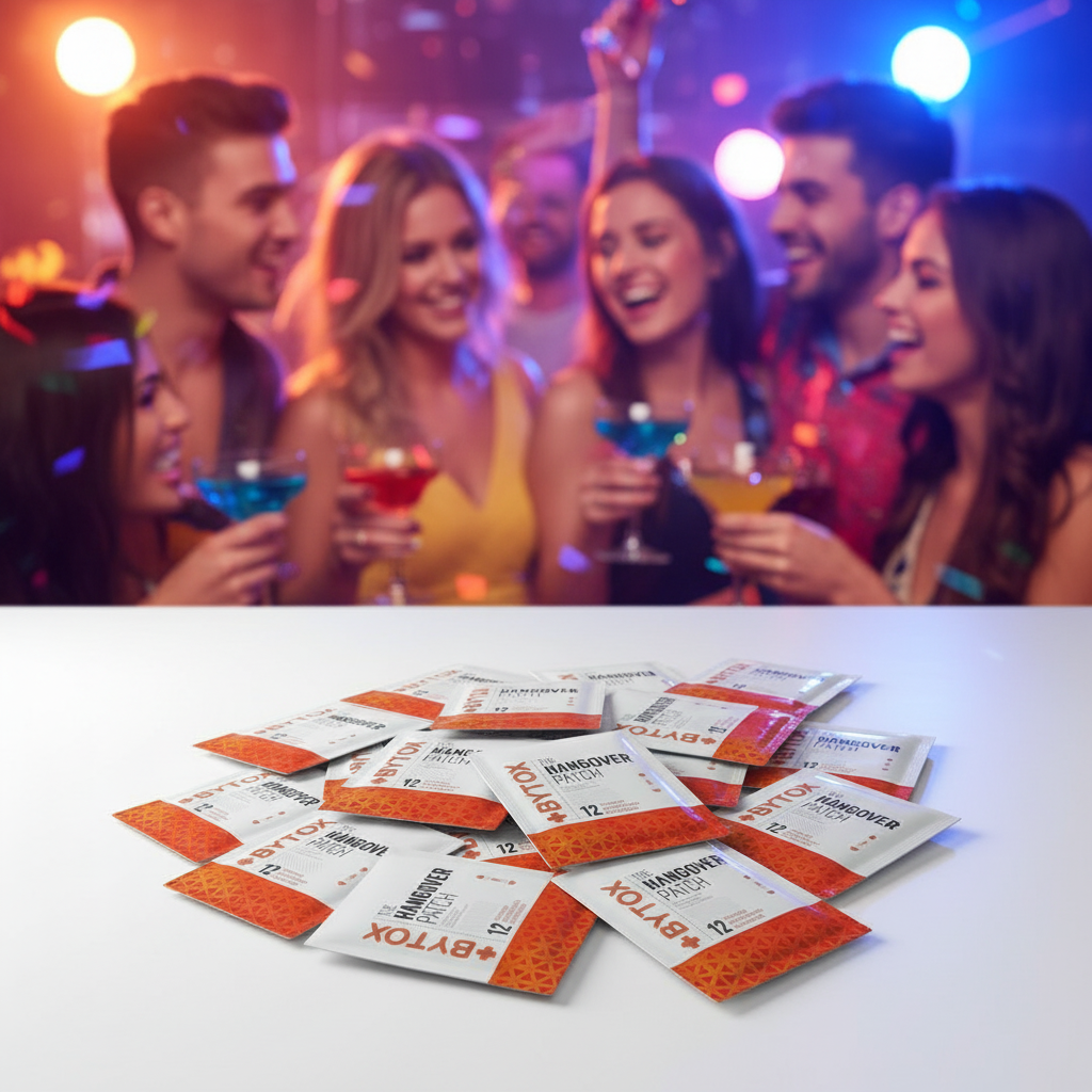 BYTOX Hangover Patch packets on a white background