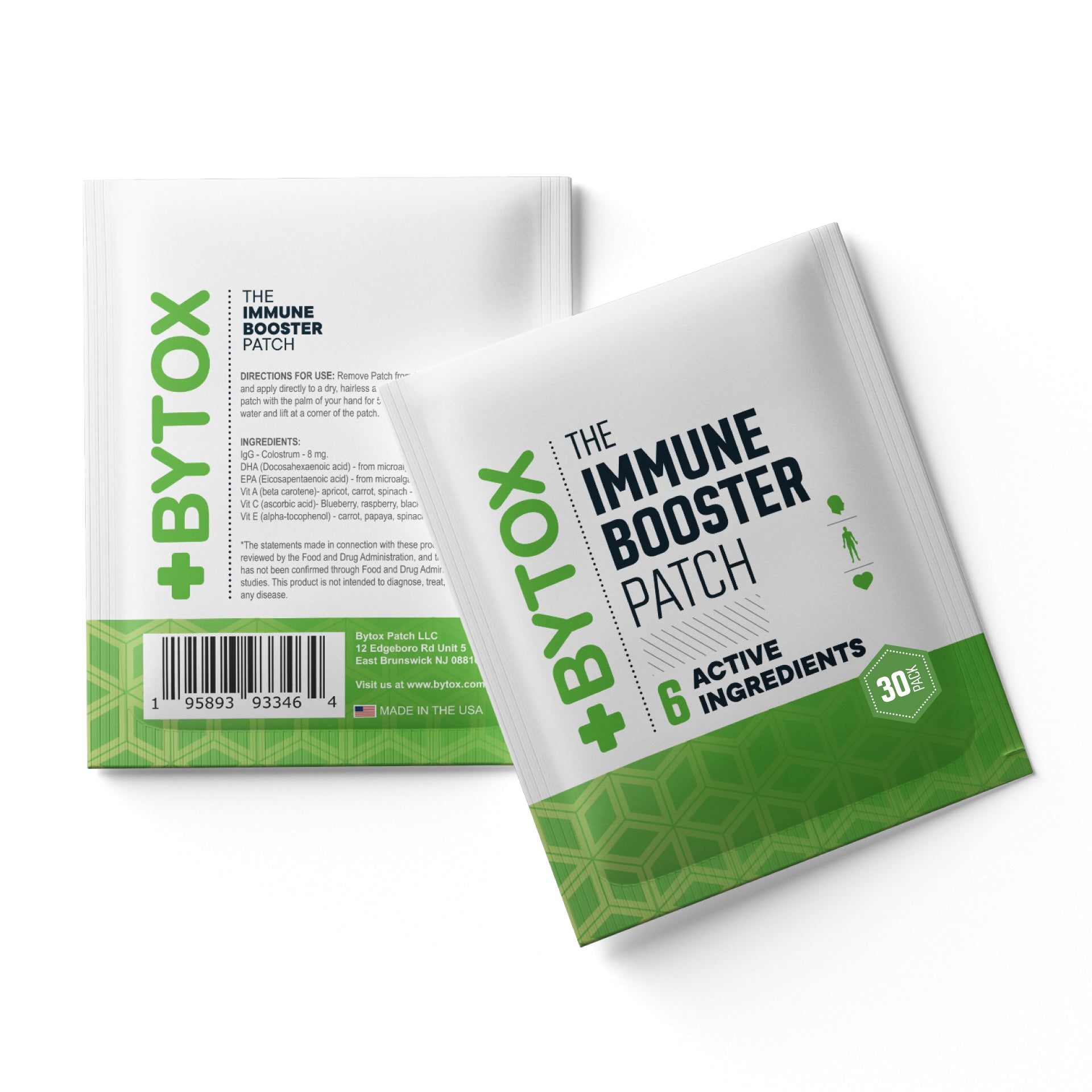 BYTOX Immune Booster Patch front and back of package on a white background