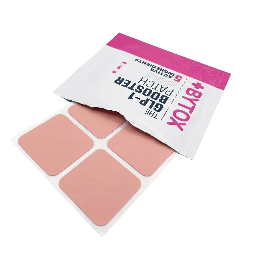 GLP-1 booster patches by Bytox with packaging on a white background