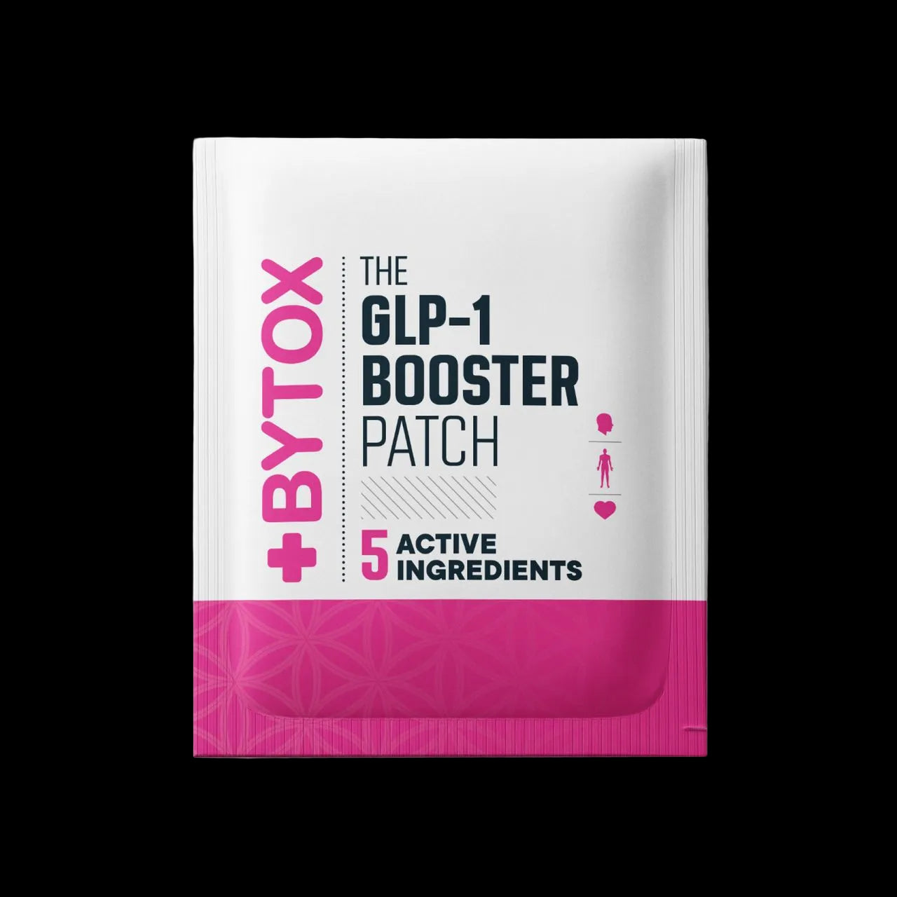 Bytox GLP-1 Booster Patch packaging on a table with fitness items